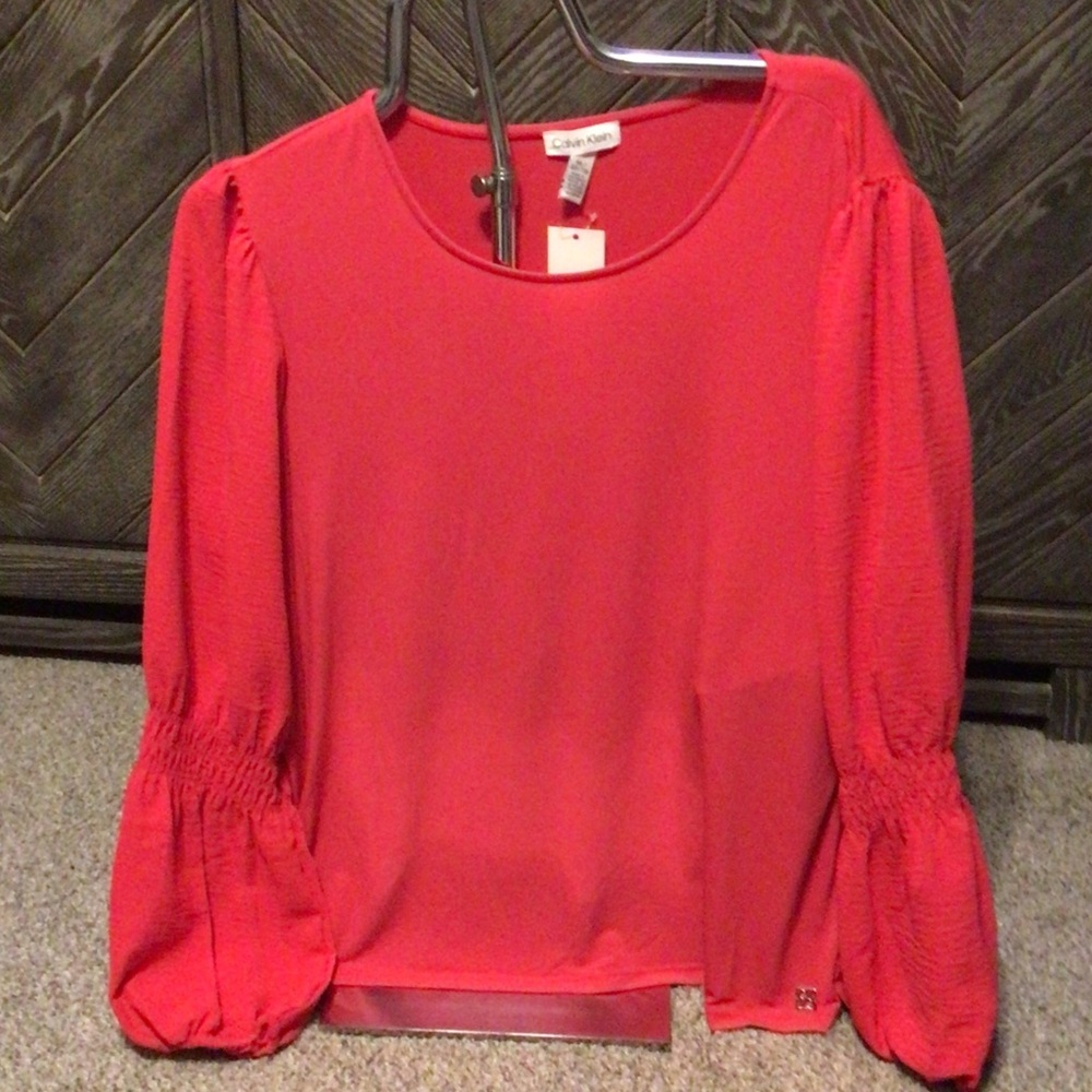 New Calvin Klein Women's lipstick Red Blouse